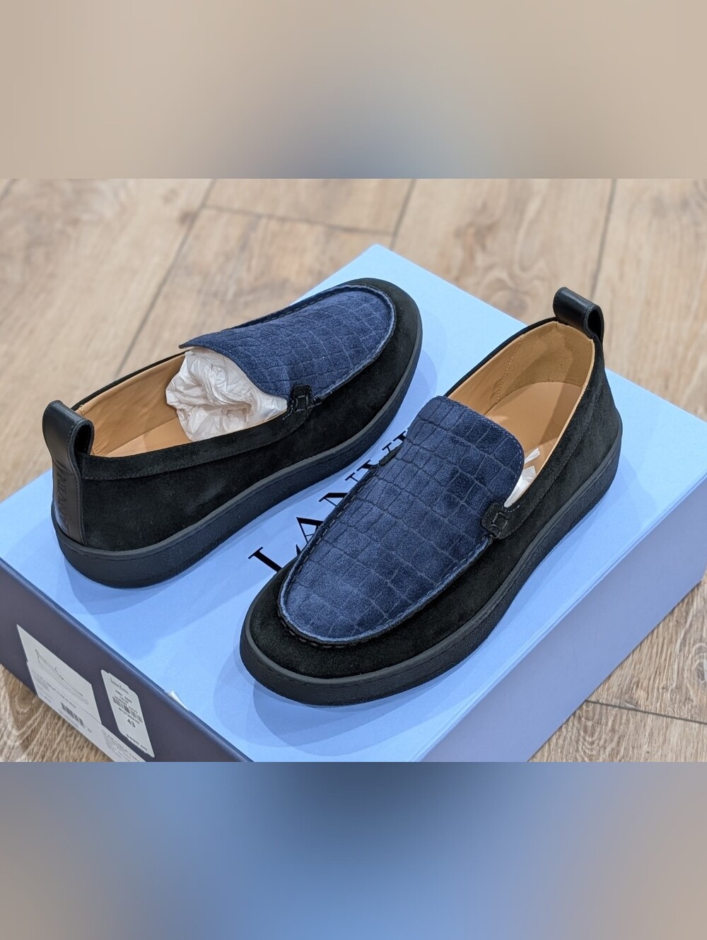 $690 Mens Lanvin Croco-Embossed Suede Low-Top Sneakers Navy UK 9 US 10